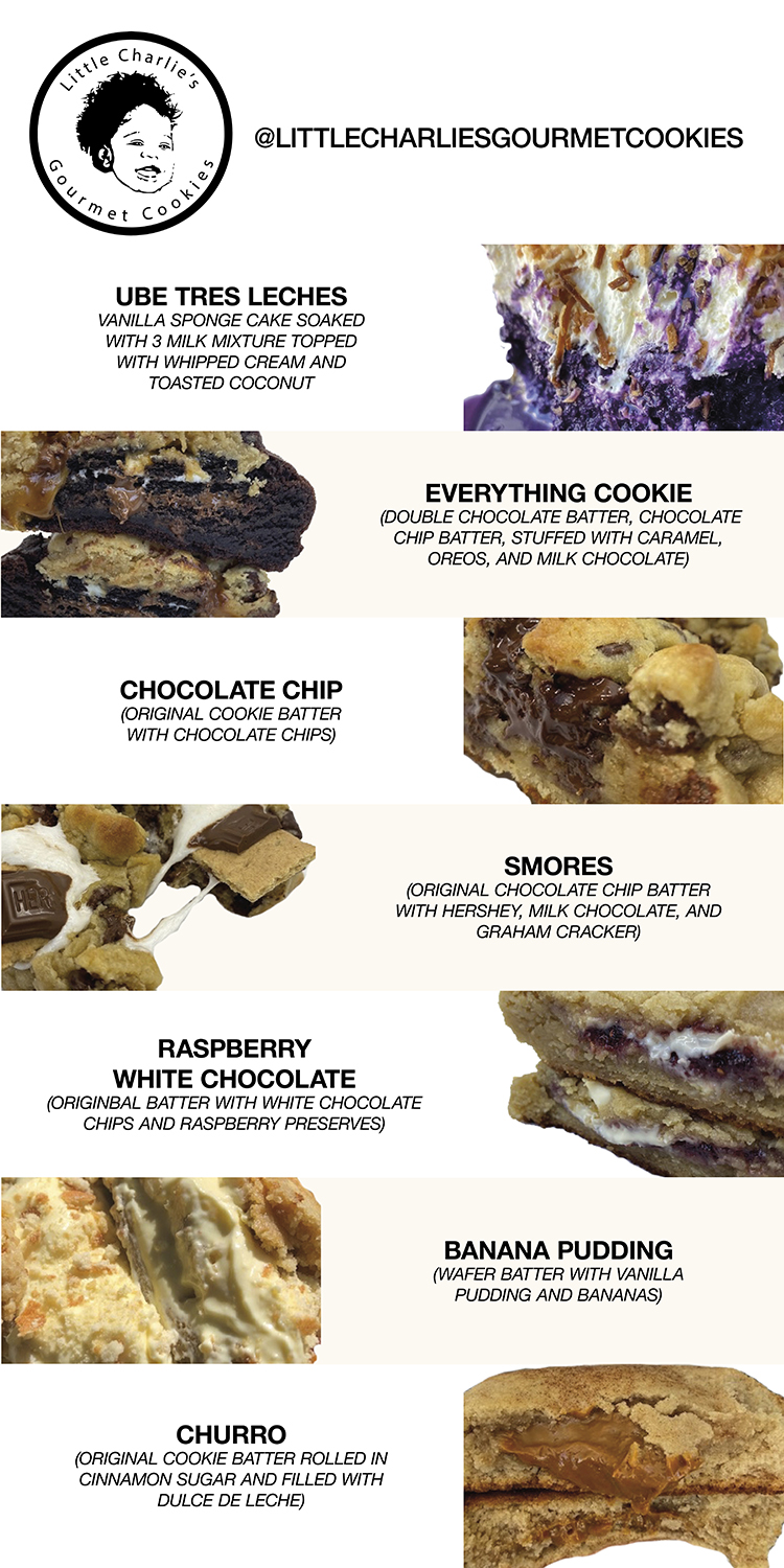 A PVC board print menu for Little Charlies Cookies